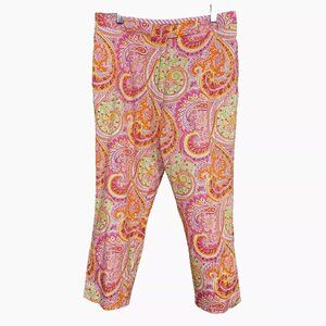 Bushwacker Women's Psychedelic Artsy Boho Chic Paisley Print Capri Pants Size 10